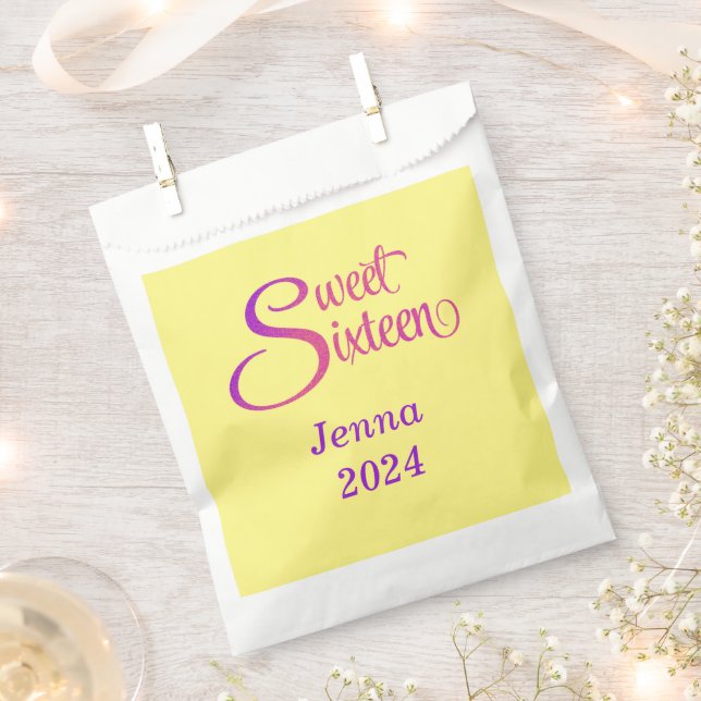 Sachets En Papier Nom du Sweet sixteen personnalisé et sac de traite (Coupé)
