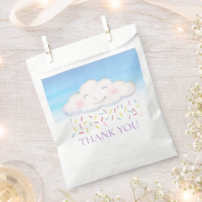 Sachets En Papier Nuage bébé saupoudrer d'aquarelle bleue merci (Coupé)