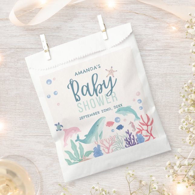 Sachets En Papier Océan Aquarelle sous le Baby shower marin (Coupé)