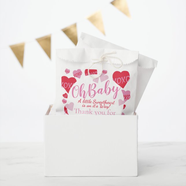 Sachets En Papier Oh Baby rose rouge amoureux Baby shower blanc (Fête)