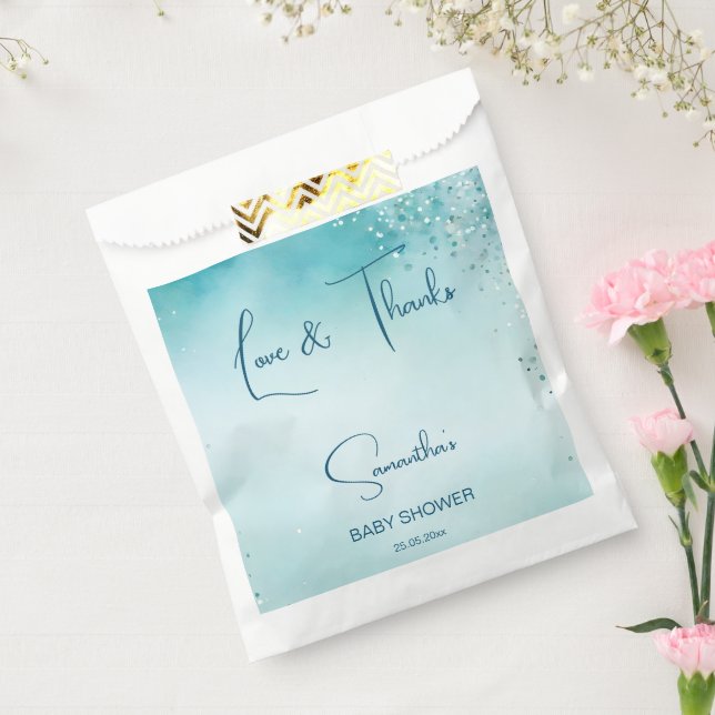 Sachets En Papier Oh bébé cyan aqua bleu baby shower modèle (Scellé)