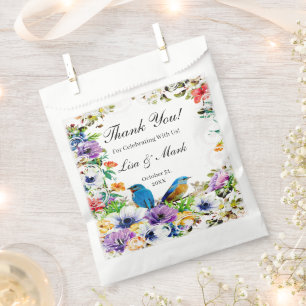 Sachets En Papier Oiseaux Bleus Colorés Et Floral Botanique