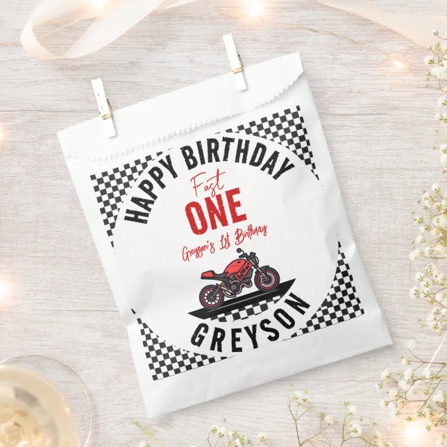 Sachets En Papier One Fast Race Motorcycle Boy 1st Birthday Party (Coupé)