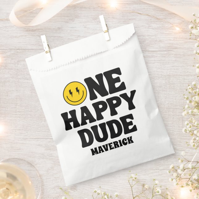 Sachets En Papier One Happy Dude Boy's Retro 1st Birthday  (Coupé)