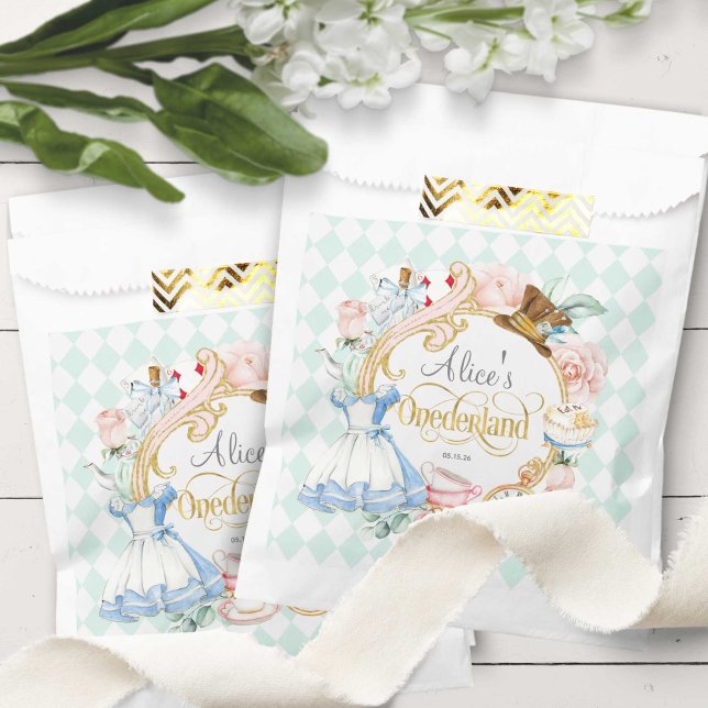 Sachets En Papier Onederland, Mad hatter teaparty, collations d'anni (Alice onederland themed, girl 1st birthday,snacks favor bags.)