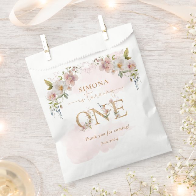 Sachets En Papier or fleur sauvage Première fille anniversaire merci (Coupé)