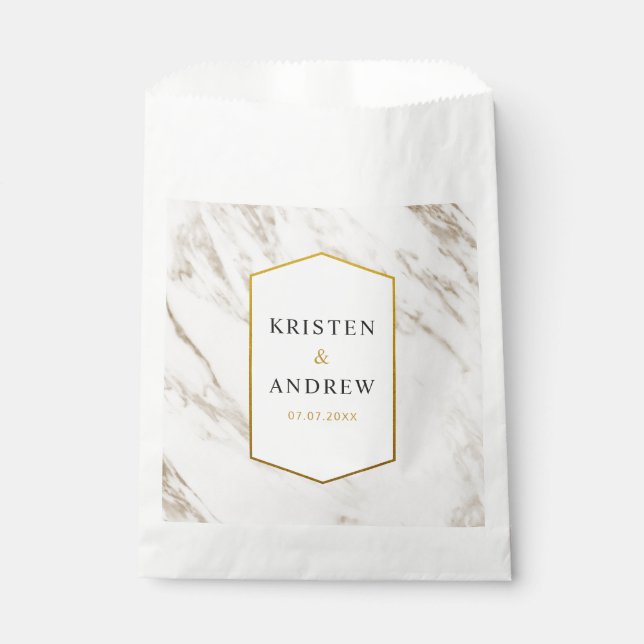 Sachets En Papier Or moderne | Sac Favour Mariage Marbre (Devant)