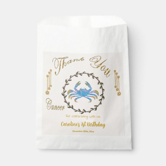 Sachets En Papier Or & Perles Cancer 1er Anniversaire Merci (Devant)