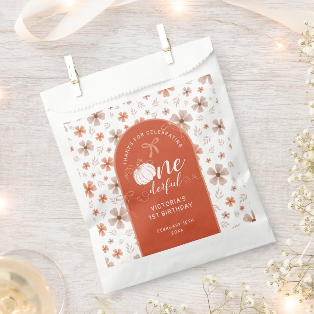 SACHETS EN PAPIER ORANGE BOW & ARCH FALL PUMPKIN FLOWERS BIRTHDAY (Coupé)