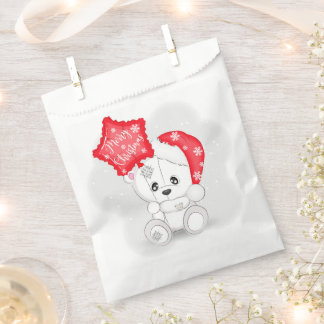 Sachets En Papier Ours blanc mignon avec ballon Joyeux Noël