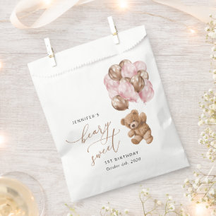 Sachets En Papier Ours En Joue, Ballons Roses, Premier Anniversaire