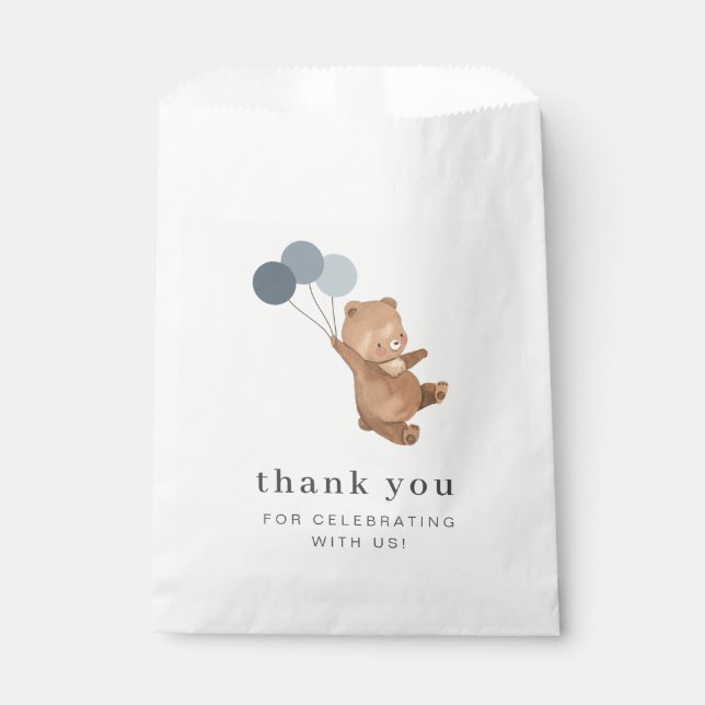 Sachets En Papier Ours en peluche avec 3 ballons bleus (Devant)