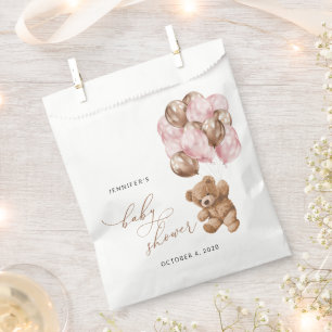 Sachets En Papier ours en peluche, ours bébé, ballons roses, Baby sh