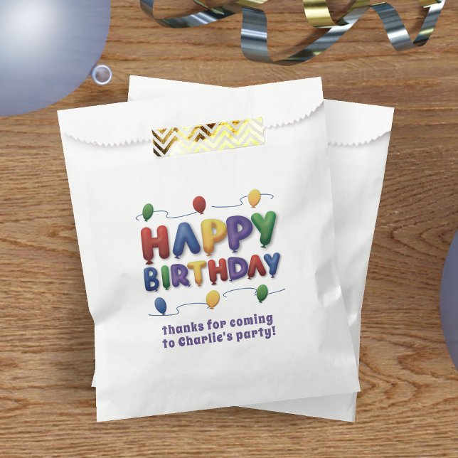 Sachets En Papier Pack de soirée Anniversaire de enfant de ballons c (Birthday Party Pack of 50 Favor Bags with space for your name)