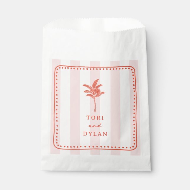 Sachets En Papier Palm Tree Rose rayé Tropical Beach Mariage (Devant)