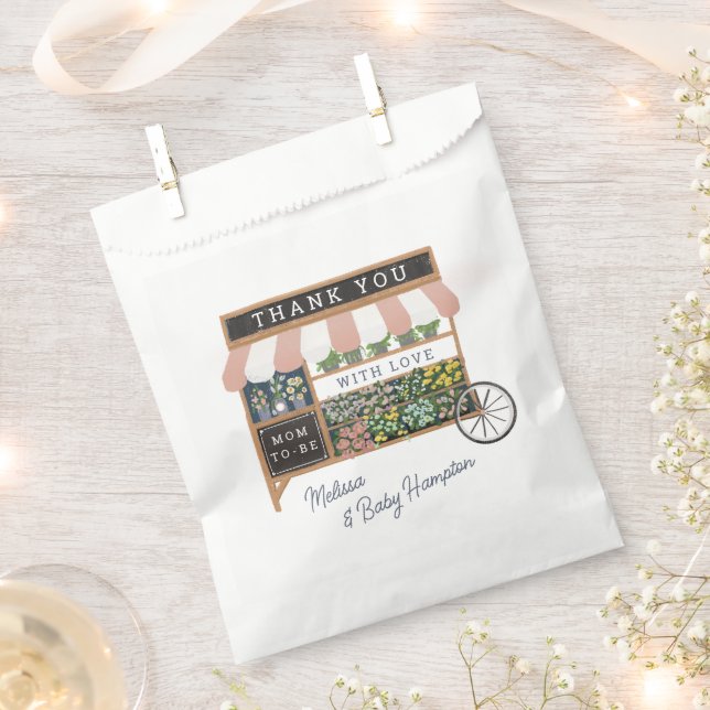 Sachets En Papier Panier à fleurs Baby shower rose (Coupé)