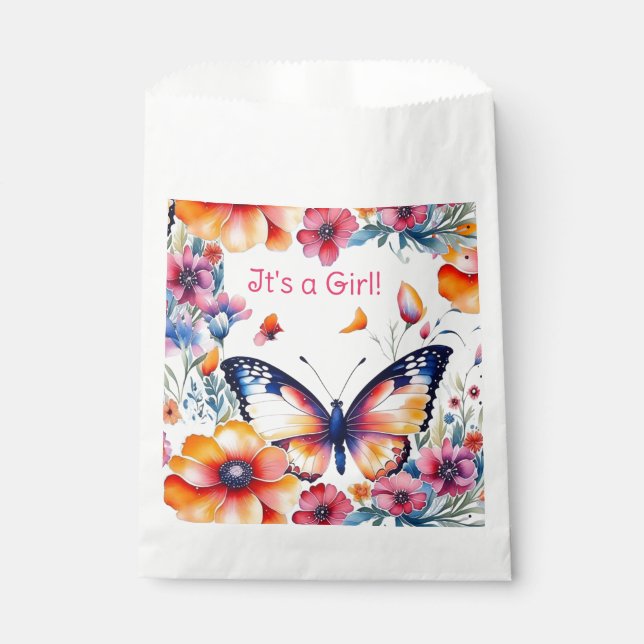 Sachets En Papier Papillon en fleurs Baby shower de fille (Devant)