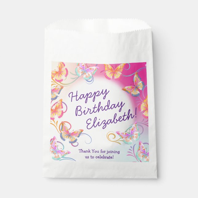 Sachets En Papier Papillon fête d'anniversaire Enfants colorés (Devant)