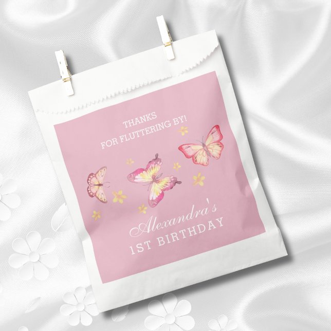 Sachets En Papier Papillon rose fille 1er Merci d'anniversaire (Créateur téléchargé)