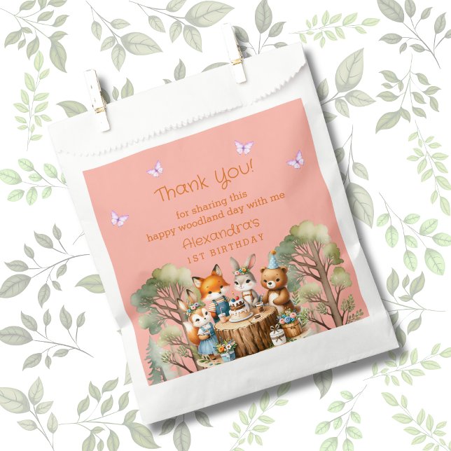 Sachets En Papier Papillon rose Fille Bois Animaux 1er anniversaire (Créateur téléchargé)