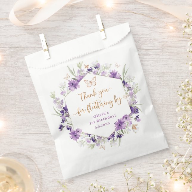 Sachets En Papier papillon violet fleur sauvage Merci pour votre flu (Coupé)