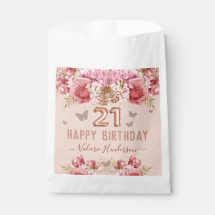Sachets En Papier Papillons floraux rose heureux 21e anniversaire