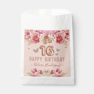 Sachets En Papier Papillons floraux rose joyeux 16e anniversaire