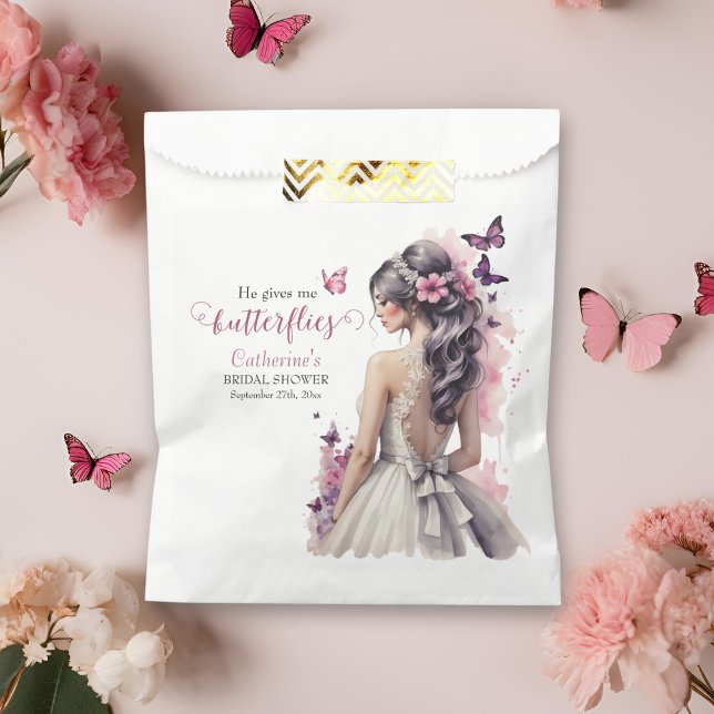 Sachets En Papier Papillons rose Mariage Floral Fête des mariées (Créateur téléchargé)