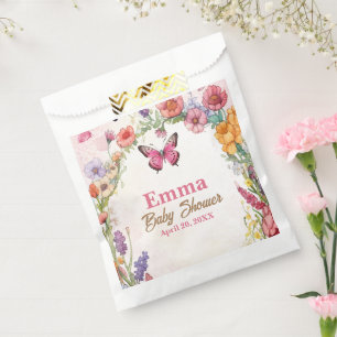 Sachets En Papier Papillons roses Baby shower Jardin Floral