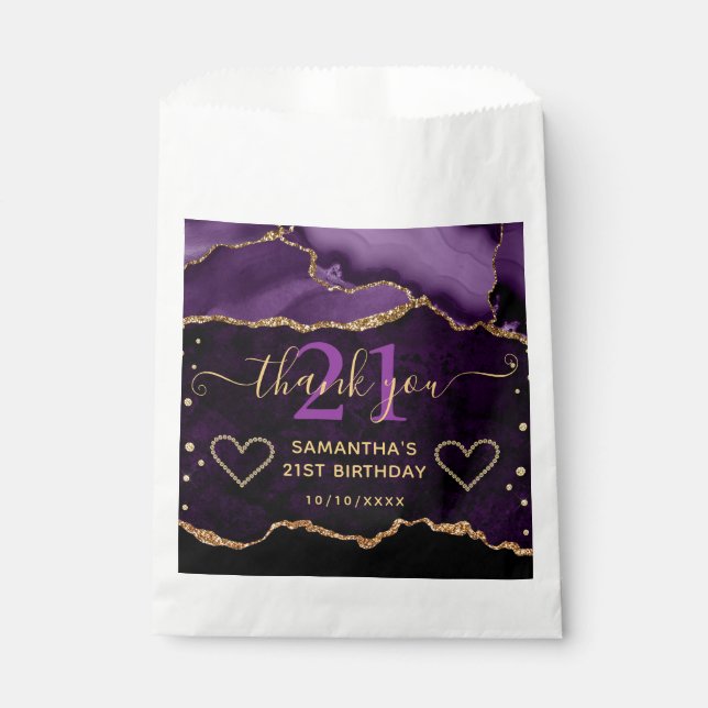 Sachets En Papier Parties scintillant d'or et de violet Marbre d'aga (Devant)