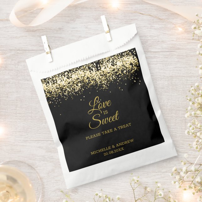 Sachets En Papier Parties scintillant d'or Luxe Noir Mariage Faveur  (Coupé)