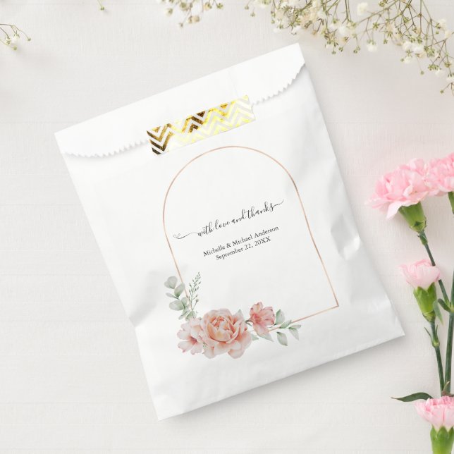 Sachets En Papier Peach Floral Aquarelle Rose or Arch Mariage (Scellé)