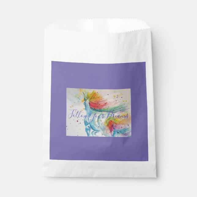 Sachets En Papier Peinture Unicorne Suivez vos rêves Aquarelle (Devant)