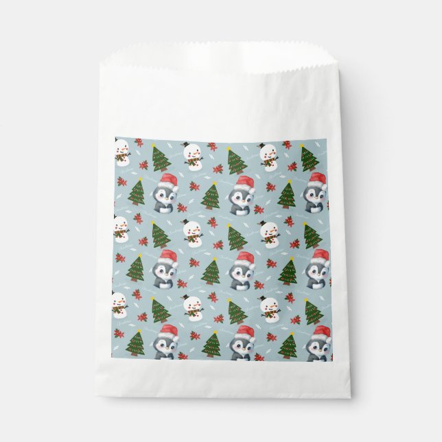 Sachets En Papier Penguin Père Noël Joyeux Joyeux motif d'arbre de N (Devant)
