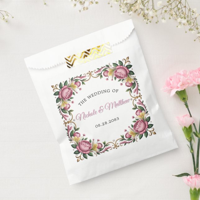 Sachets En Papier Peonies roses Rococo Frame Mariage Faveur (Scellé)