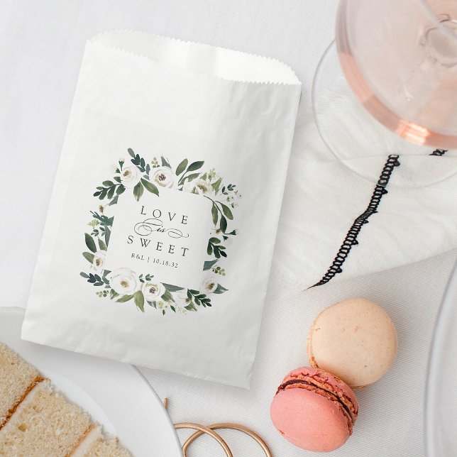 Sachets En Papier Peony blanc | Cadre floral "L'amour est doux" Mari (Créateur téléchargé)