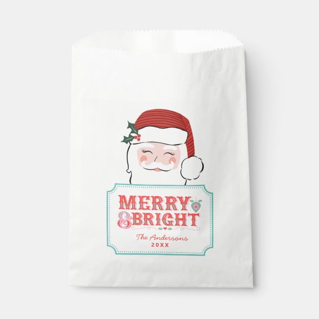 Sachets En Papier Père Noël rose et rouge | Joyeux et lumineux (Devant)