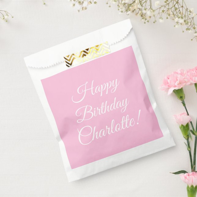Sachets En Papier Personnaliser avec nom, Joyeux Anniversaire, rose  (Scellé)