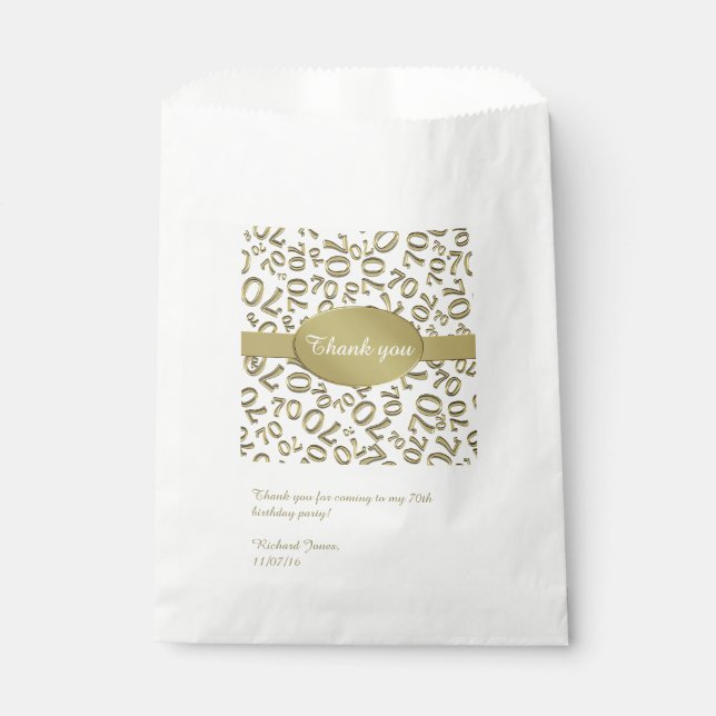 Sachets En Papier Personnaliser : Merci 70e anniversaire thème de fê (Devant)