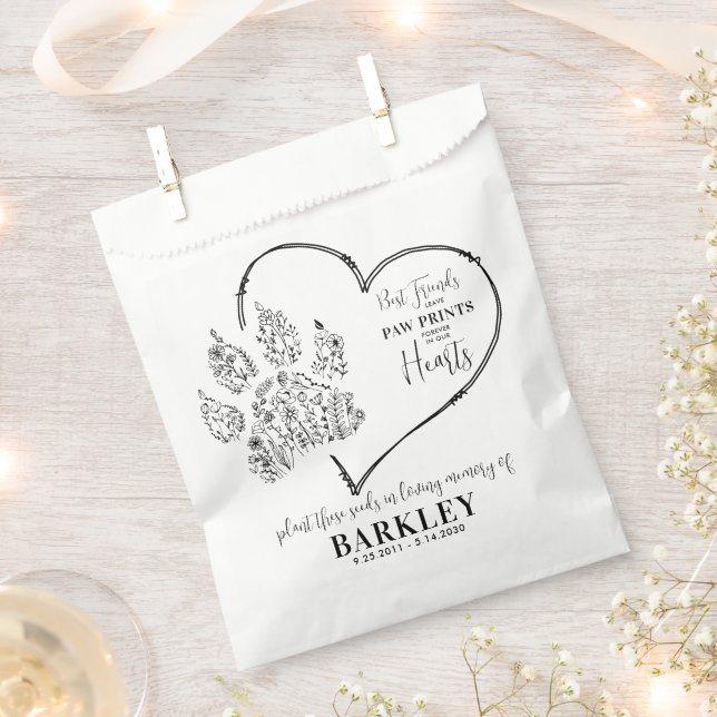 Sachets En Papier Pet Memorial Seed Packet Empreintes de pattes Fleu (Coupé)