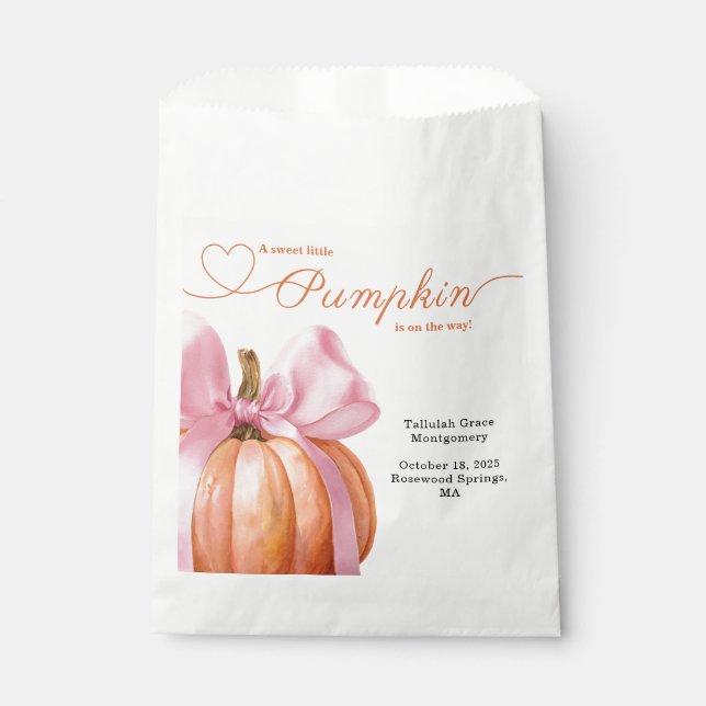 Sachets En Papier Petit Baby shower Citrouille - Chute de Bow Rose (Devant)