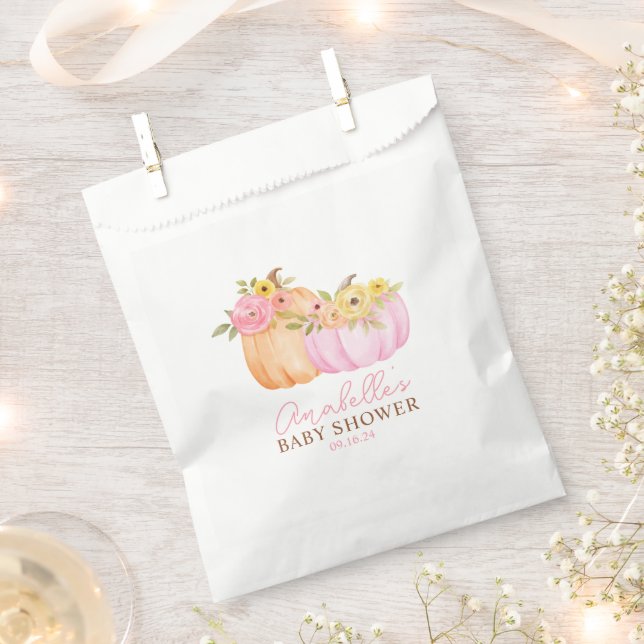Sachets En Papier Petit Baby shower d'automne Citrouille Personnalis (Coupé)