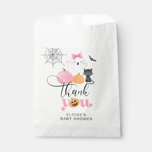 Sachets En Papier Petit baby shower éffrayant rose Boo merci (Devant)