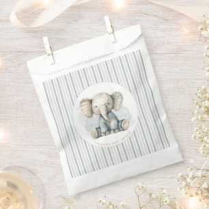 Sachets En Papier Petit Eléphant d'arachide Baby shower bleu rayé
