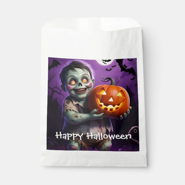 Sachets En Papier Petit Monstre Vert et ami Citrouille (Devant)