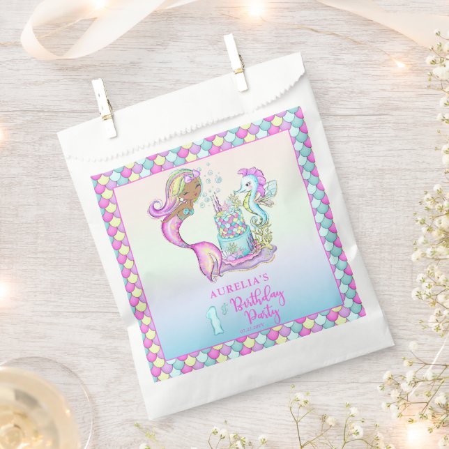 Sachets En Papier Petite Sirène de Couleur - Fille 1er Anniversaire (Coupé)
