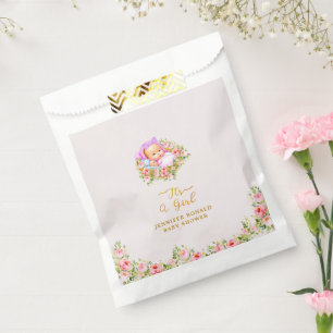 Sachets En Papier Pink and Gold Flower thème c'est un baby shower fi