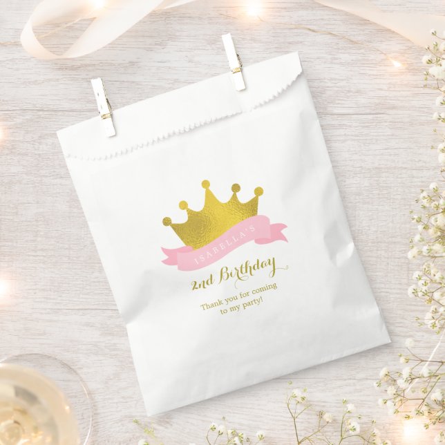 Sachets En Papier Pink and Gold Princess Crown (Coupé)