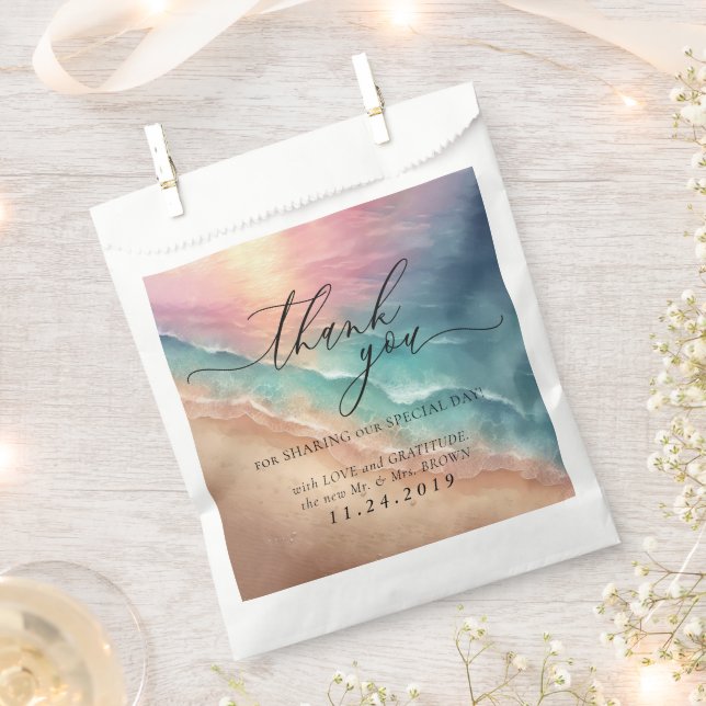 Sachets En Papier Pink Beach Océan Mer Formel Minimaliste Mariage (Coupé)