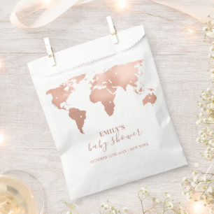 Sachets En Papier Pink Gold World Map Voyage Baby shower d'aventure